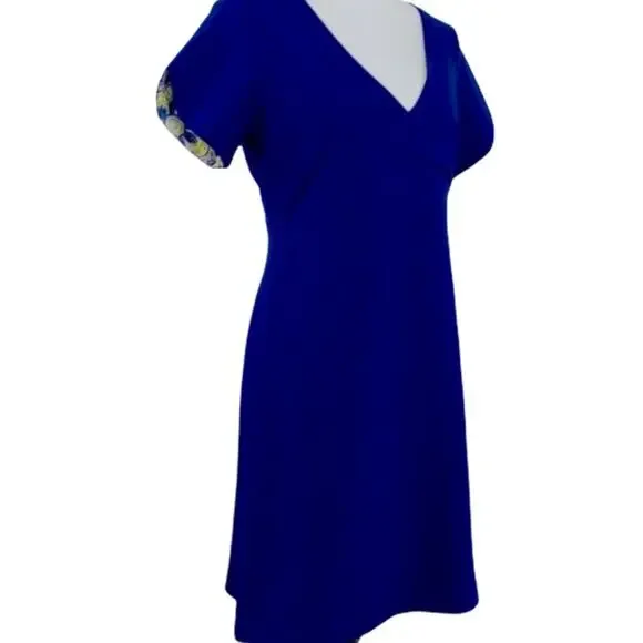 Betsey Johnson Dress V-Neck Blue Empire Waist A-Line Short Sleeve Women's Size 6 - Picture 10 of 12